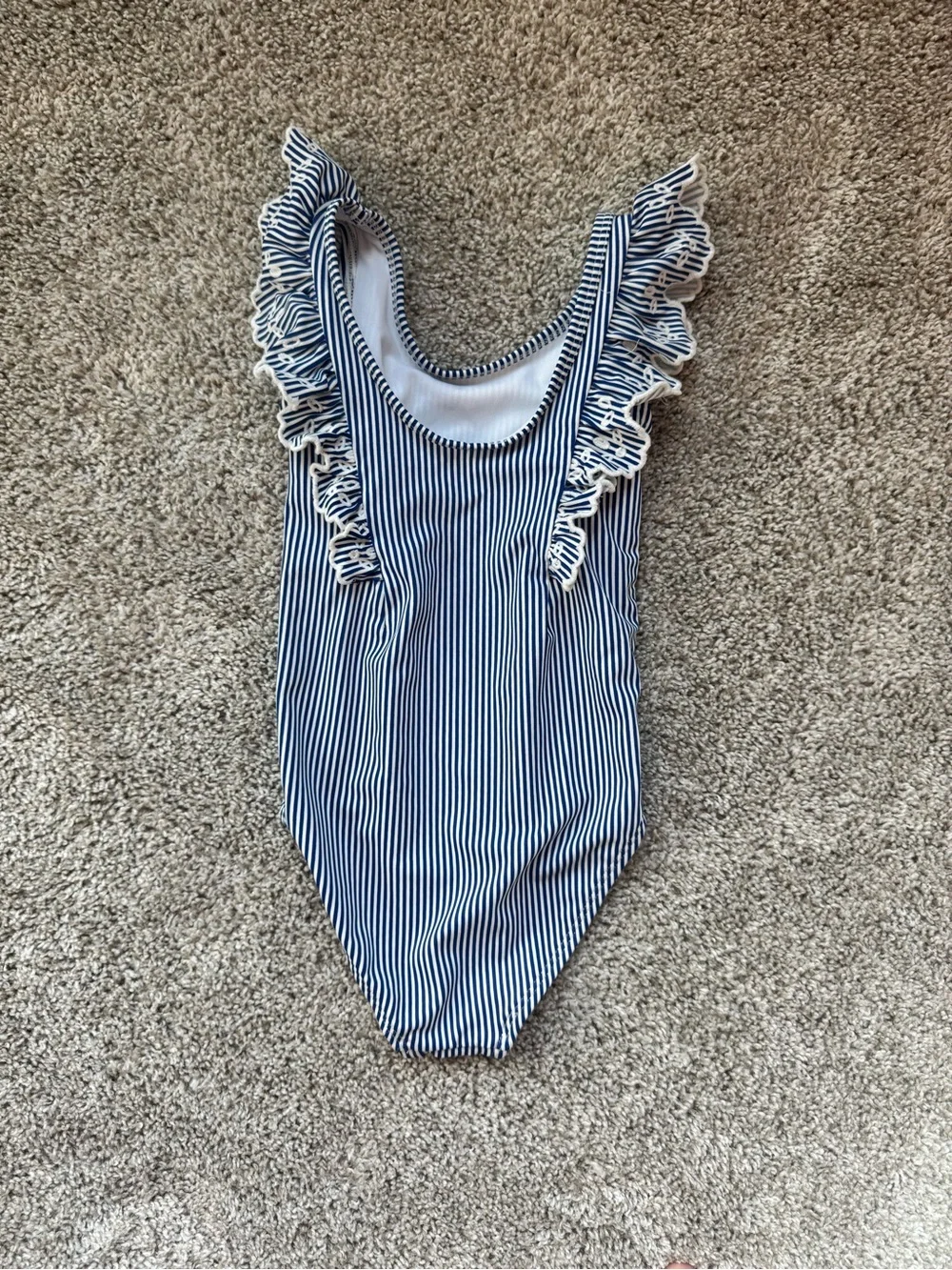 GIrls Gymboree Blue and White Striped Ruffle-Shoulder One-Piece Swimsuit Size 4T